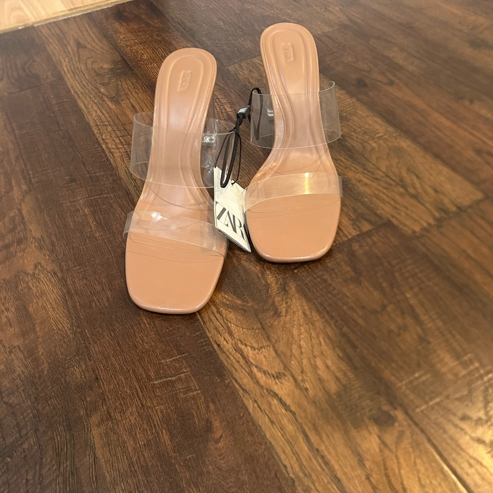 Zara Tan Clear Strap Heels